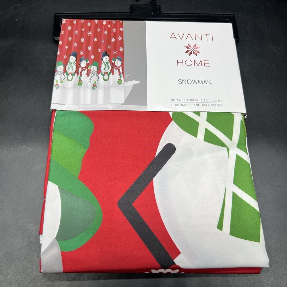 Avanti Home Christmas Snowman Snow Red Background Fabric Shower Curtain 72x72